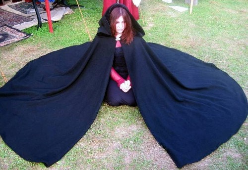 Black Wool Three Quarter Circle Cloak Ready to Go, SCA, Halloween, Pagan, Medieval, Renaissance, LARP - CamelotCreationscom