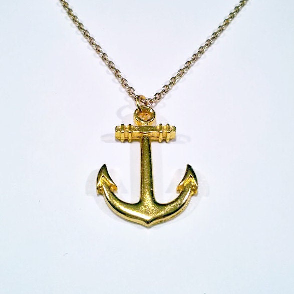 Nautical gold anchor charm necklace on delicate gold chain