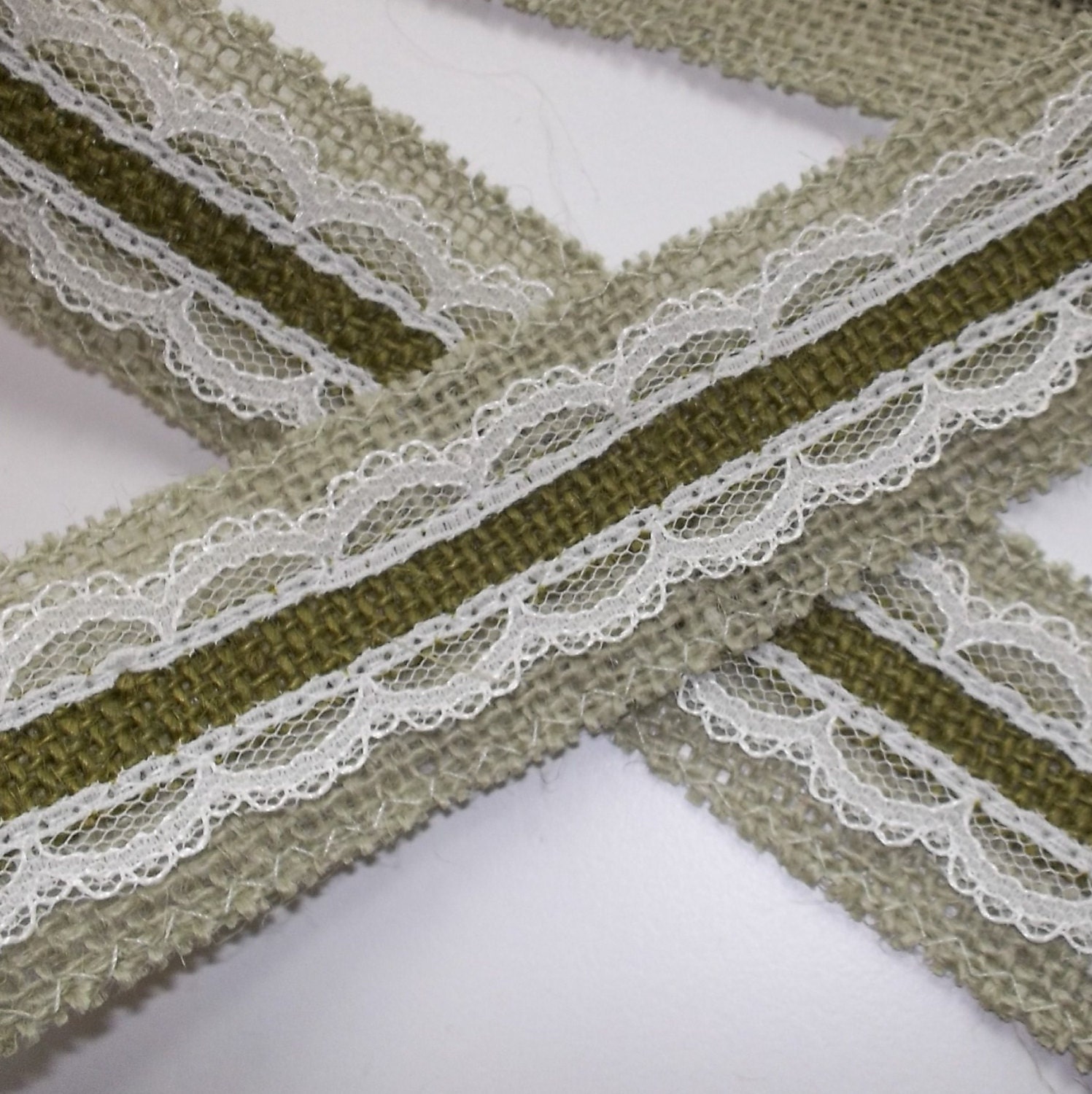 Sage Green Burlap And Lace Ribbon 1 5 Inch X 3 By HouseofBurlap