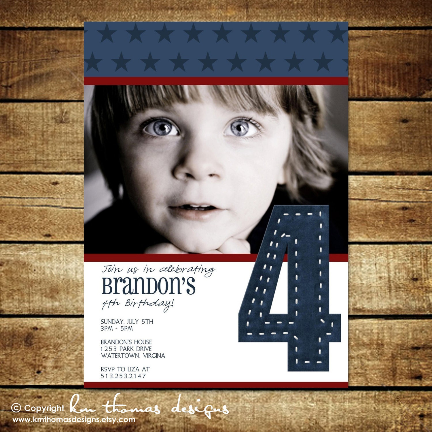 Red White and Blue All Star Custom Photo Birthday Invitation Il_570xn