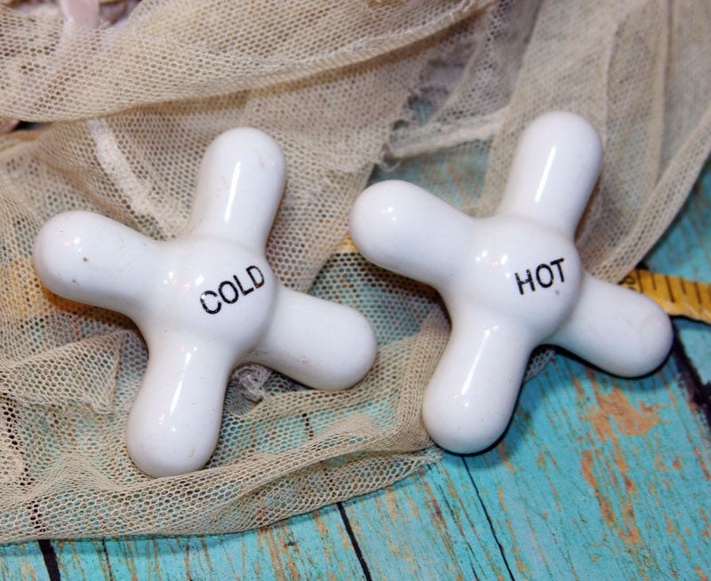 Porcelain FAUCET Knobs HOT and COLD Old by VintageSupplyCo