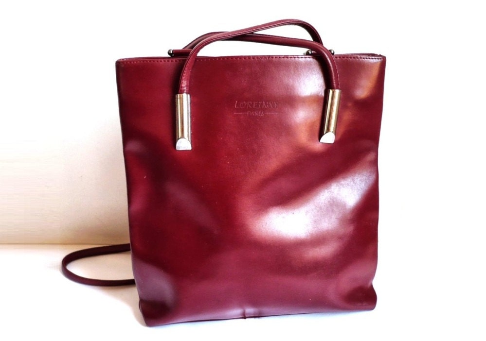 LOREINYX French Vintage Burgundy Leather Backpack / Shoulder bag