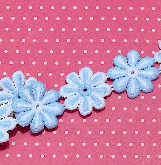 Vintage Lace Trim Daisy Trim Flower Trim Blue White Embroidered