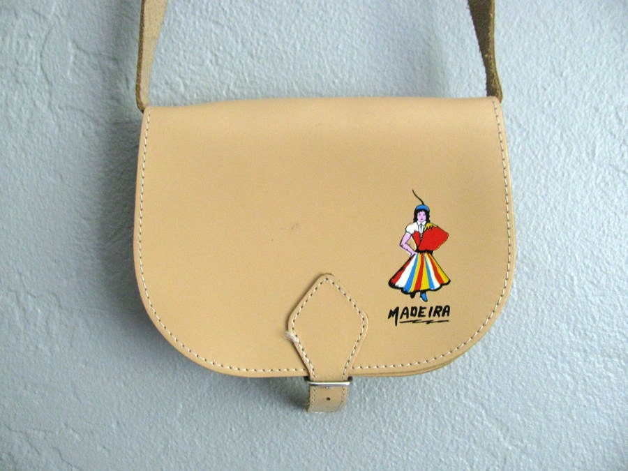 vintage tan portuguese MADEIRA small cross-body LEATHER purse.
