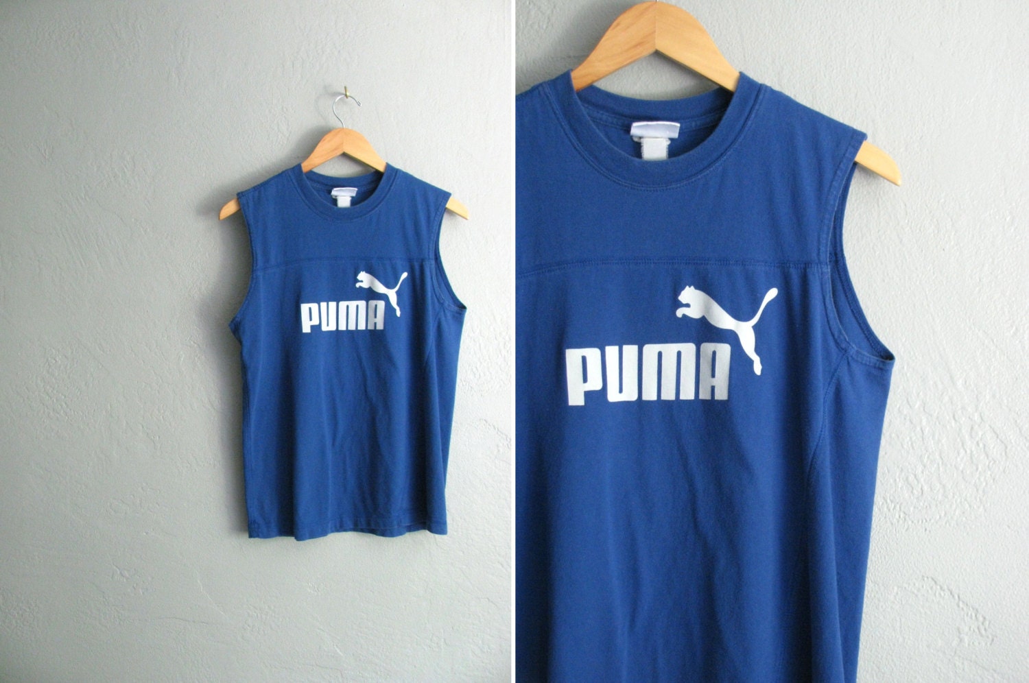 vintage men's '90s cobalt blue PUMA SLEEVELESS muscle EXERCISE tank top. size s.
