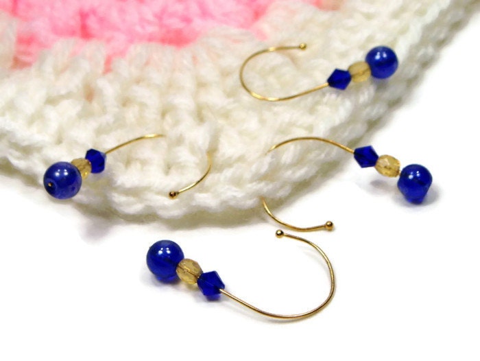 Removable Stitch Markers Set, Blue, Yellow, Crochet, Snag Free, Beaded, DIY Crafts, Gift, TJBdesigns
