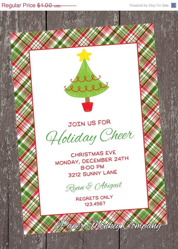 SALE! Holiday Christmas Invitation - .90 each with envelope Il_570xn