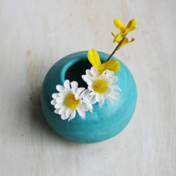Small Round Turquoise Vase - Handmade Ceramic Vase Wheel Thrown Decorative Pottery Ready to Ship Made in USA - sheilasart