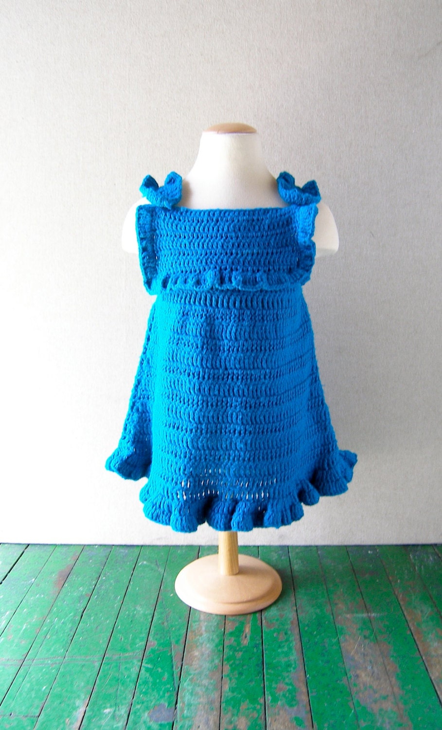 hand knit girls dress jumper - teal turquoise - chunky knit with button details - hand made kids clothing chic