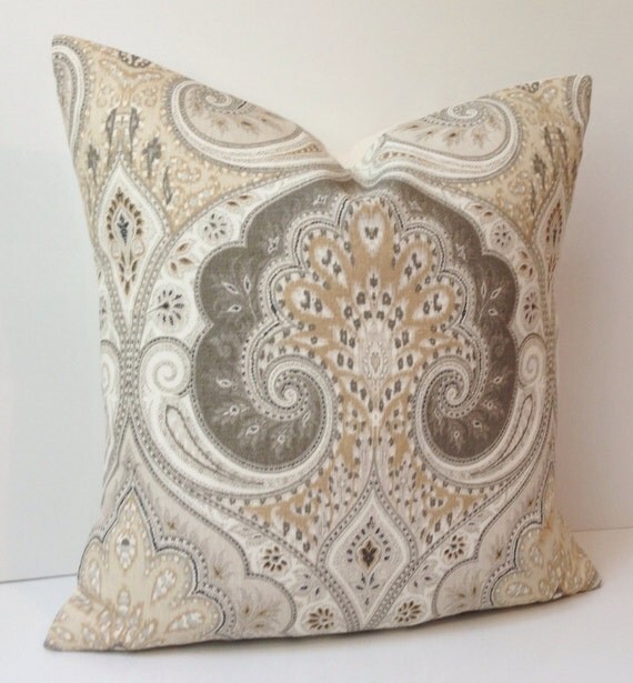 Damask Pillow Cover Decorative Throw Neutral Beige by nestables