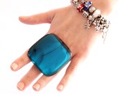 Glass Statement Ring Handmade,  big bold turquoise adjustable cocktail ring, SMOKIN TURQUOISE - 2.3 inch