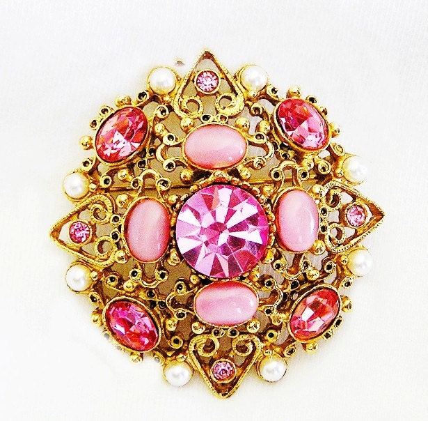 Florenza Pink and Pearl Brooch