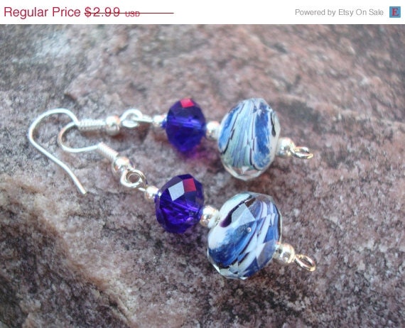 Blue Crystal and Silver Bead Earring Set (C-E-708)