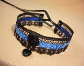 Romantic Gothic Lolita Lace Choker, Necklace with Heart Pendant, Cobalt Flowered Neck Piece, Kawaii, Kitsch, Cosplay