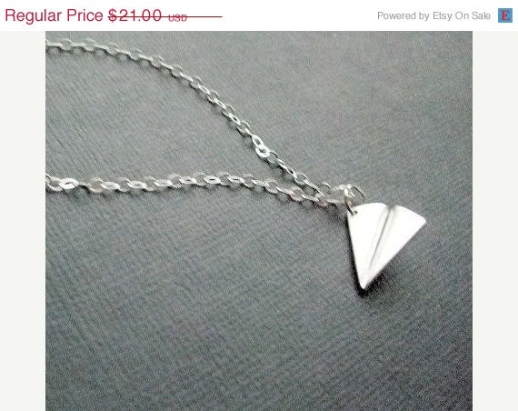 Silver Plane Necklace / Folded Plane / Origami Plane / Airplane Jewelry / Sterling Silver Chain / Simple / Everyday Jewelry