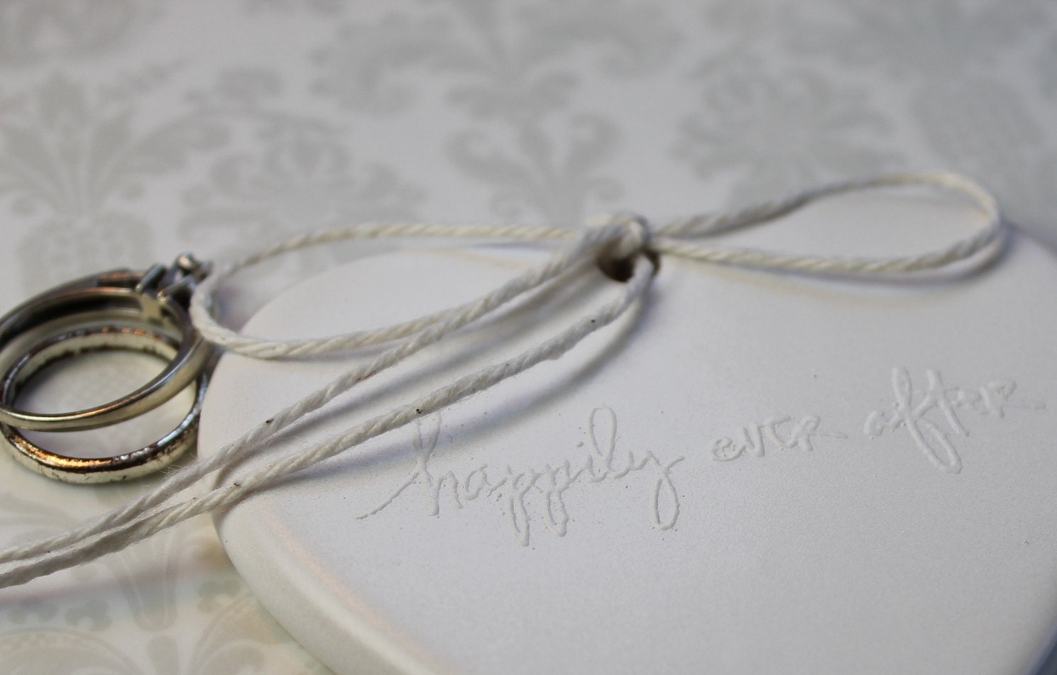 LINEN -  Message Porcelain Heart Ring Holder - happily ever after