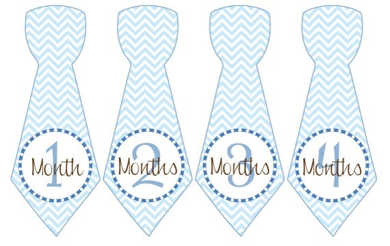 Baby Month Stickers Baby Boy Monthly Milestone Stickers Blue Grey Chevron Preppy Tie Milestone Month Stickers Baby Shower Gift - Tyler-T Il_570xn