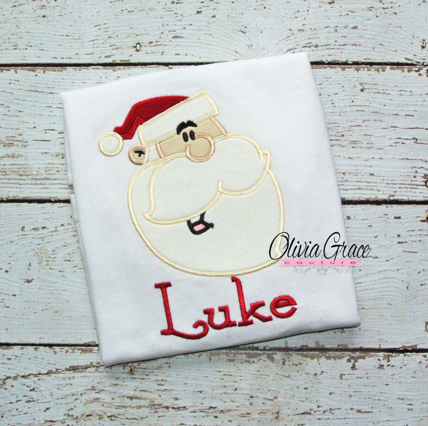 Boys or Girls Santa Christmas Embroidered Applique Baby Bodysuit or Shirt Il_570xn