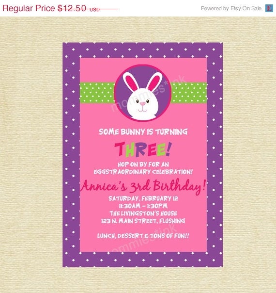 HOLIDAY SALE 10% off Funny Bunny Rabbit Birthday or Baby Shower Invite- PRINTABLE Invitation Design Il_570xn