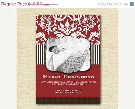 HOLIDAY SALE 10% off Christmas Peace Damask - Printable Photo Card Design Il_570xn