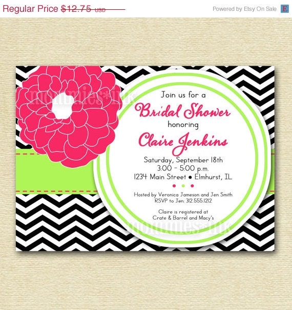 10% Off Holiday Sale Mod Black Chevron Flower Bridal Shower Invitation - No flower option available - PRINTABLE INVITATION DESIGN Il_570xn