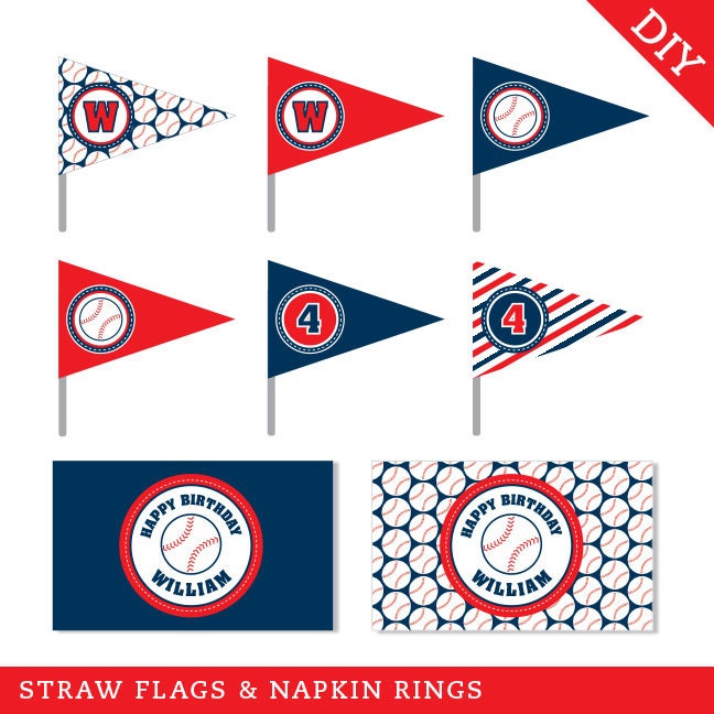 Baseball party - Personalized DIY printable straw flags and napkin rings Il_570xn