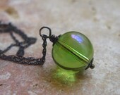 Green Czech Glass Necklace Oxidized Sterling Silver - Vintage Look - Wedding -  Bridesmaid Gifts
