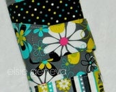 Black Grey Aqua Yellow Floral Crochet Hook Case Organizer with Finishing Needle Holder
