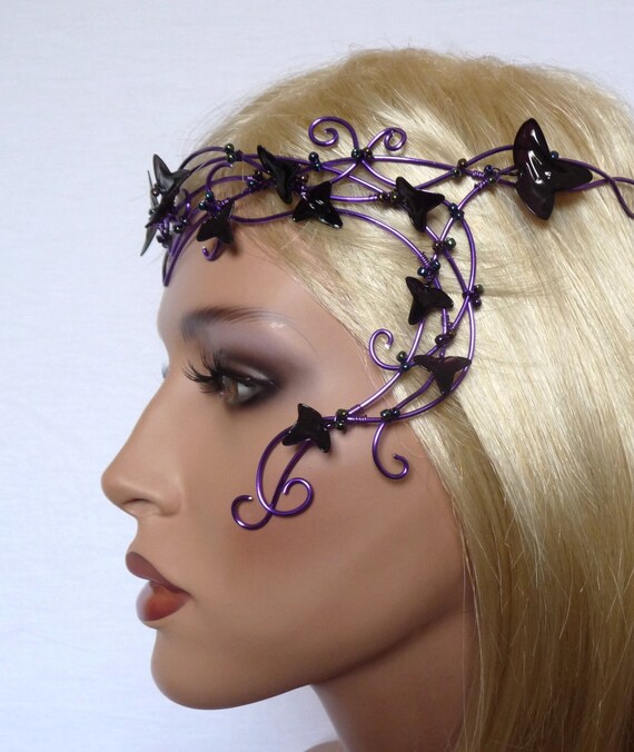 Purple vine circlet with purple leaves, womens, accessories, headband, handmade