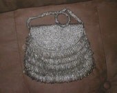 Vintage MAGID art-deco Silver Beaded Evening Purse