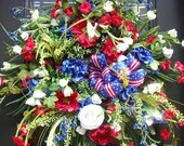Patriotic Wreath, Elegant 4th Of July Wreaths, Red White And Blue, Woodsy Door Wreaths