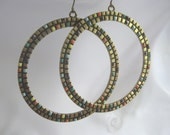 Vintage Hoop Earrings Antique Gold Tone with Color Free Shipping Great for Summer Fashion