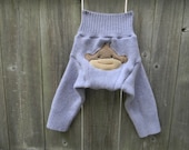 Upcycled Wool Longies Soaker Cover Diaper Cover with added Doubler Light Purple With Monkey Applique MEDIUM 6-12M Kidsgogreen