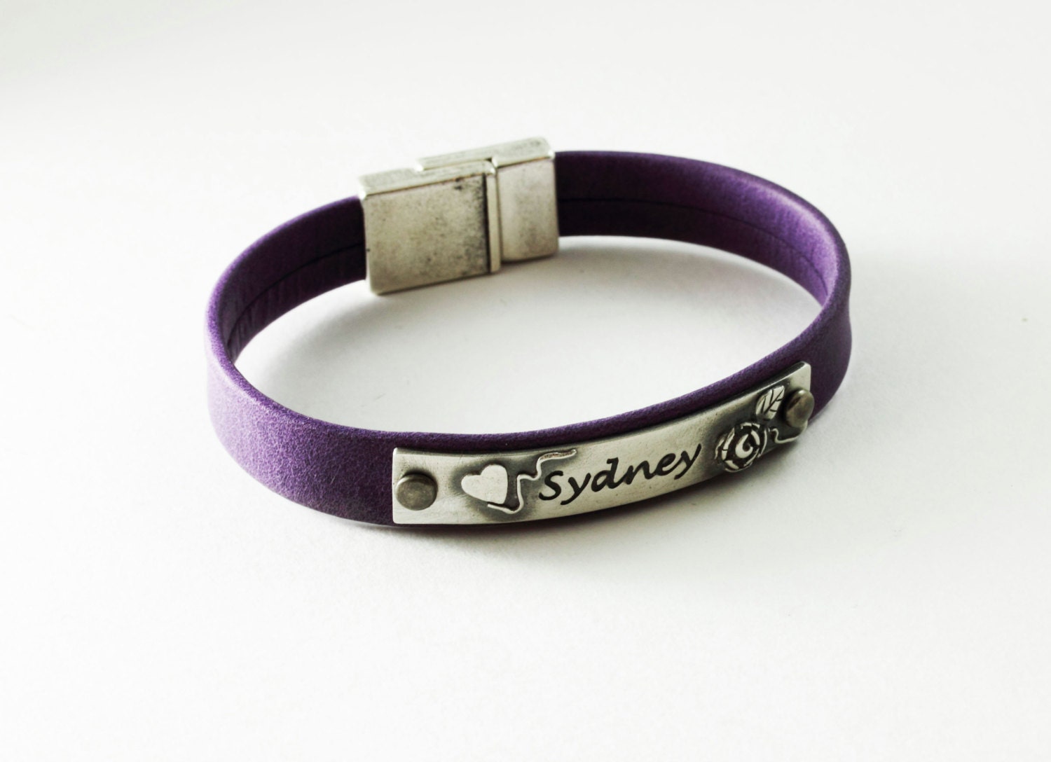 leather and silver personalized name bracelet with by leather and silver personalized name bracelet with by