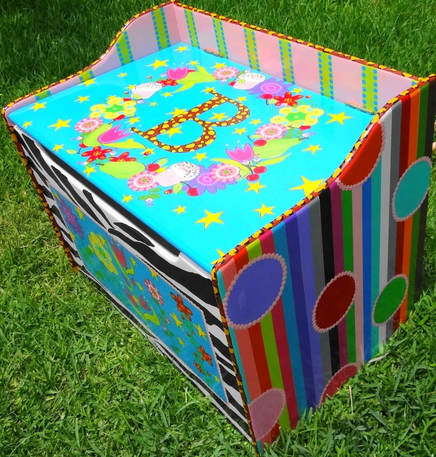 painted wooden toy chest