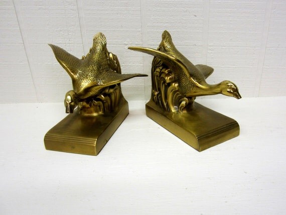 Vintage Brass Bookends Geese Figurines Set Of Two by thejunkman