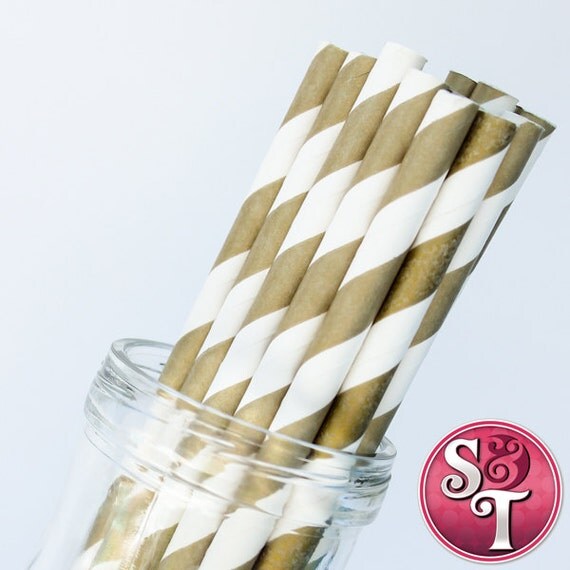 Stripe Gold Metallic Party Paper Straws - Cake Pop Sticks - Pixie Sticks - Qty 25 Il_570xn