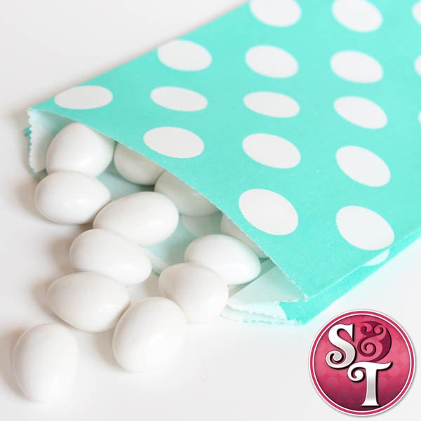 Dot Teal Goodie Favor Treat Bags - Qty 12 Il_570xn