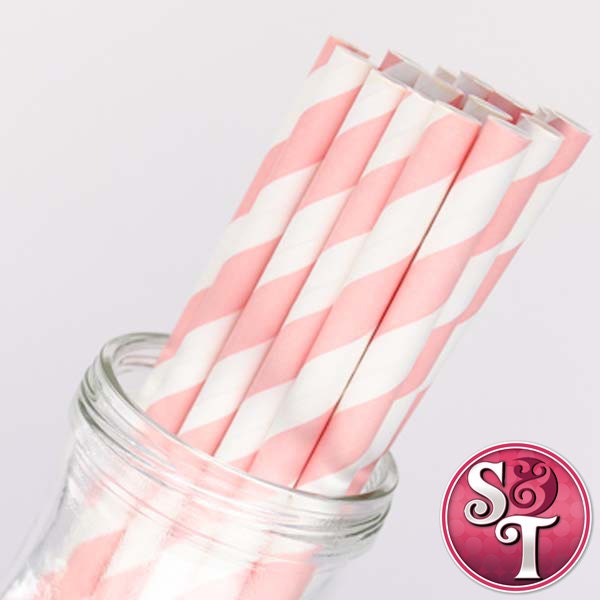 Stripe Light Pink Party Paper Straws - Cake Pop Sticks - Pixie Sticks - Qty 25 Il_570xn