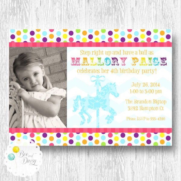 Carousel Horse Invitation for Birthday Party or Baby Shower - DIY Girls Printable Carnival Circus Invite By BeeAndDaisy Il_570xn