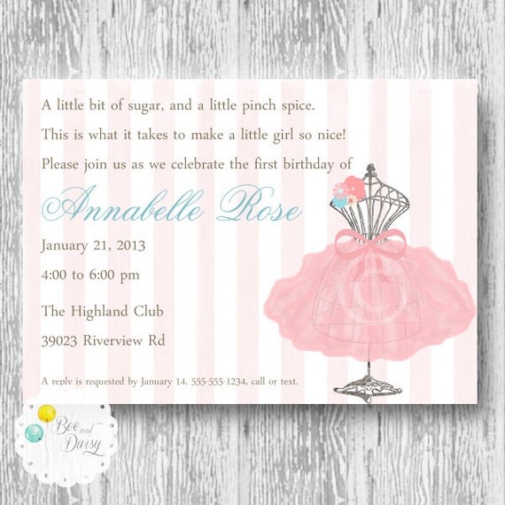 Princess Tutu Invitation for Birthday Party Baby Shower or Bridal Shower - DIY Girls Ballerina Printable Invite by BeeAndDaisy Il_570xn