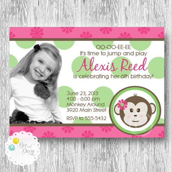 Mod Monkey Invitation for Birthday Party or Baby Shower - Girls DIY Printable Photo Invite by BeeAndDaisy Il_570xn