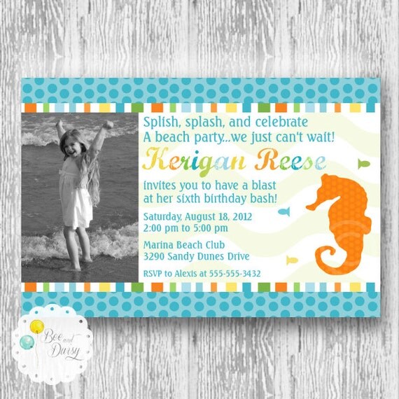 Under the Sea Invitation for Birthday Party or Baby Shower - Girls Boys DIY Sea Horse Printable Photo Invite by BeeAndDaisy Il_570xn