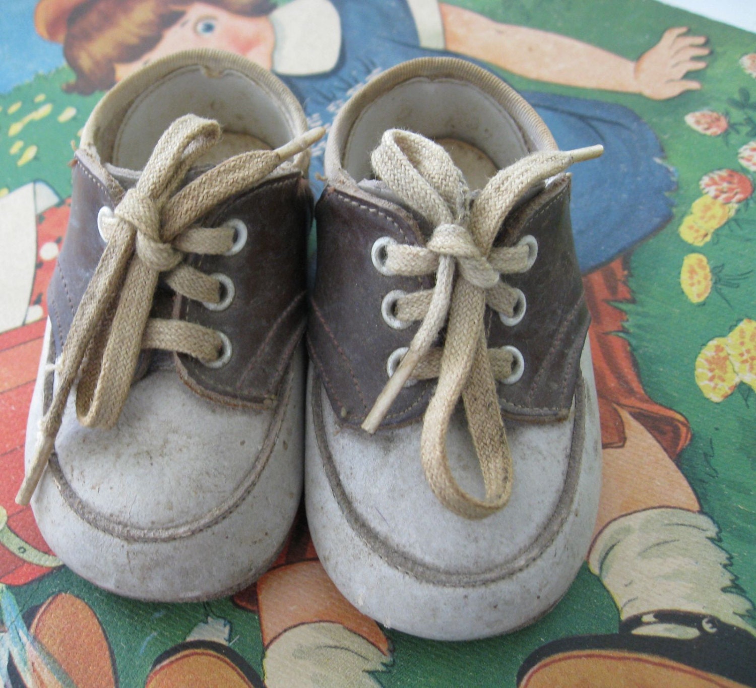 Vintage Baby Brown and White Saddle Shoes
