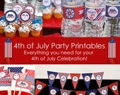 Printable 4th of July Party Kit -Cupcake Toppers, Bunting Banners, Water Bottle Labels,Food Flags,