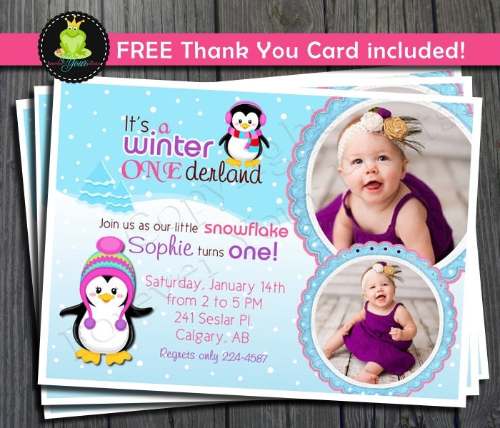 Winter ONEderland Birthday Invitation - FREE Thank You Card included Il_570xn