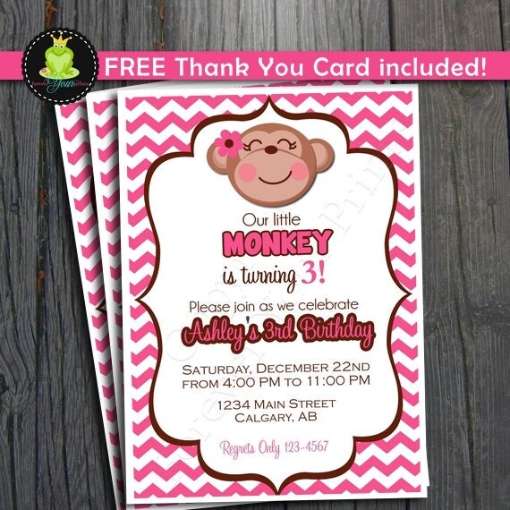 Monkey Birthday Invitation - FREE Thank You Card included Il_570xn