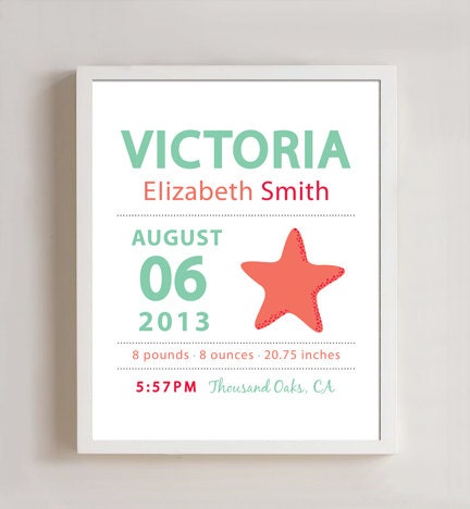 Personalized Birth print Starfish art - 8x10 print Il_570xn