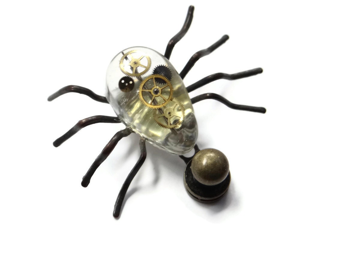 Steampunk Pin Tie Tack Lightning Bug called Knob in Antique Gold Bug Bot by Dr Brassy Steampunk