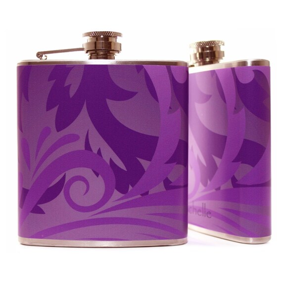Flask for Women // Purple Vines Liquor Flask // by thehairofthedog